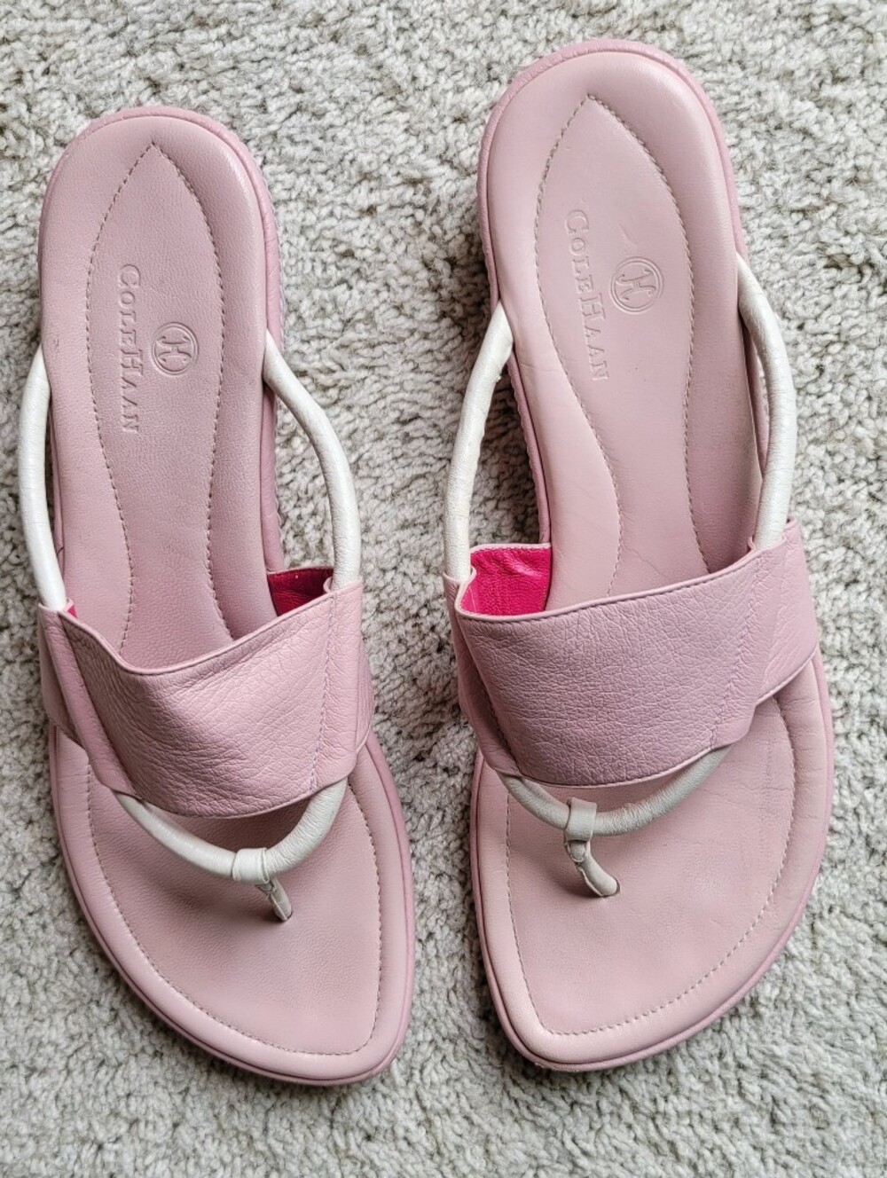 Cole Haan Vintage "All Leather" Light Pink Sandals, White Straps, Nice Shape 9B - Picture 2 of 6
